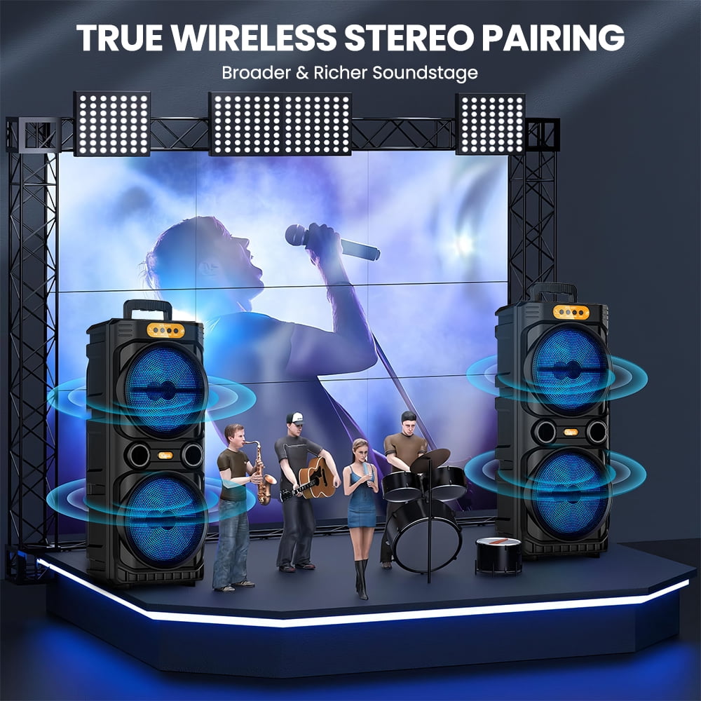 PEPWELL Portable Bluetooth Party Speaker Dual 8 Inch Woofers 2000W Peak Power - DJ RGB Lights, TWS Stereo, Bluetooth 5.3, Wireless Mic, Karaoke Machine, FM Radio, USB TF AUX, Heavy Bass Subwoofer