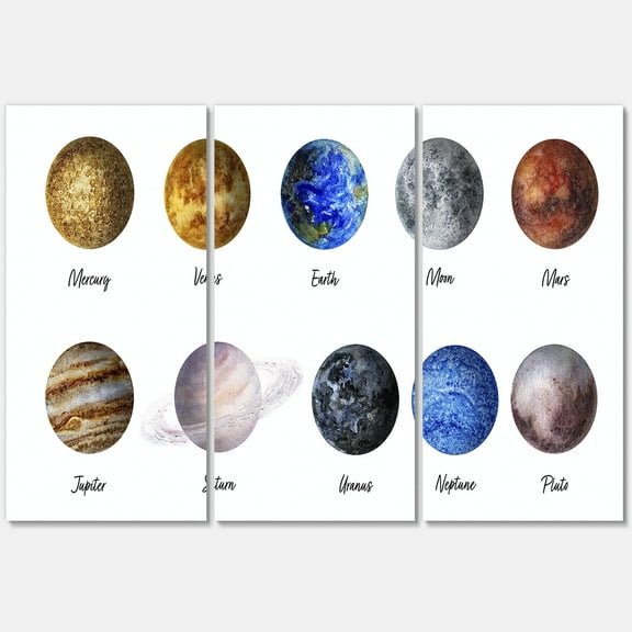 Designart ' All Planets United On White ' Modern Canvas Wall Art Print