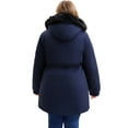 thumbnail image 4 of Agnes Orinda Women's Plus Size Parka Jacket Windbreaker Faux Fur Hood Drawstring Fleece Lined Zipper Buttons Coat with Pockets 1X Navy Blue, 4 of 5