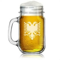 16oz Mason Jar Glass Mug w/Handle Albanian Eagle