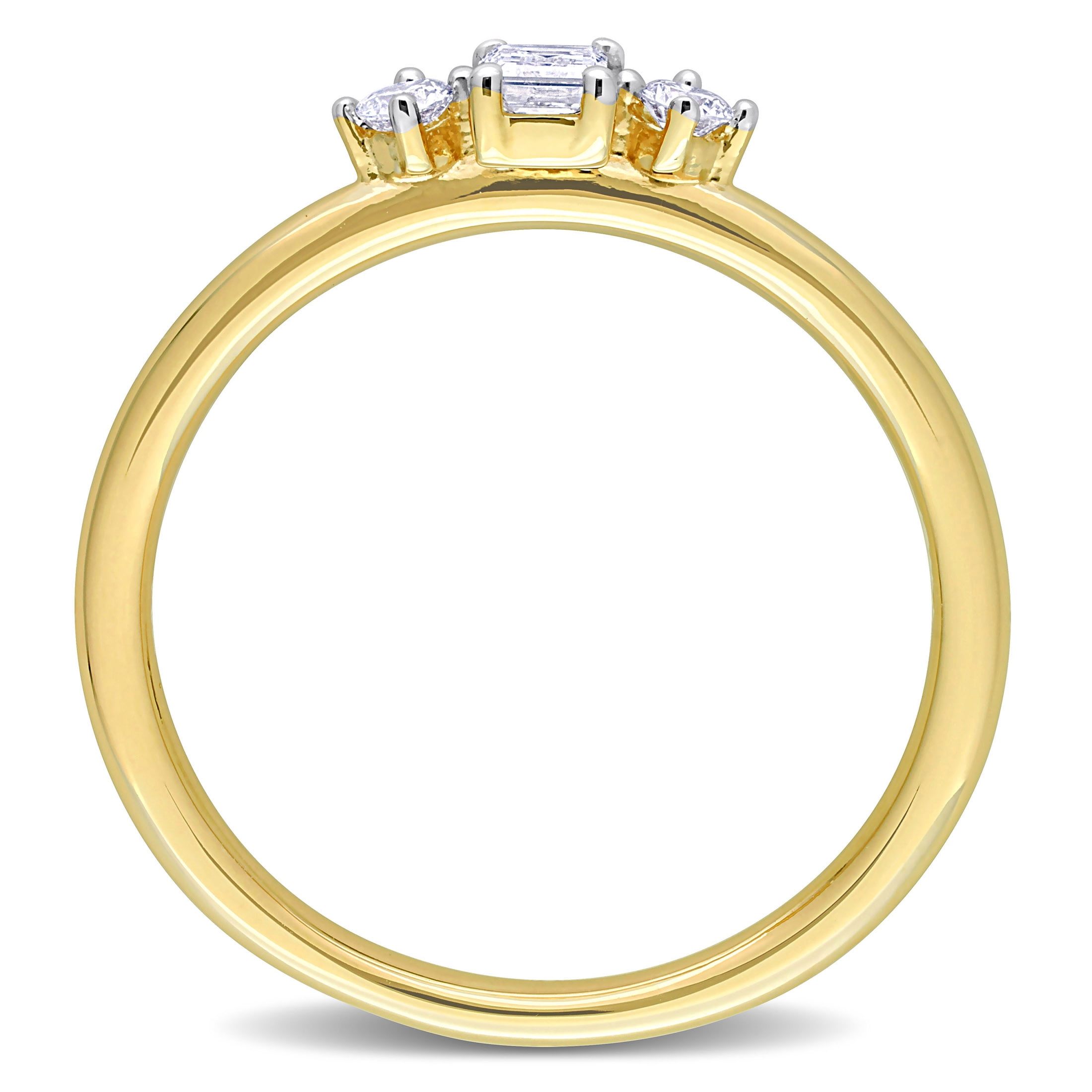 Miabella Women's 1/4 CT T.W. Emerald & Round Diamond 14kt Yellow Gold 3-Stone Engagement Ring