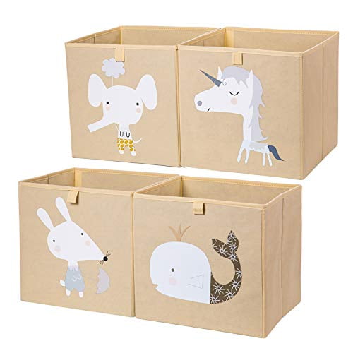 Baby Nursery AXHOP Foldable Storage Bins Storage Cubes Closet Office Kids Storage Baskets for Shelf 3pcs 13 ×13 Collapsible Storage Bins for Shelf Beige Unicorn 