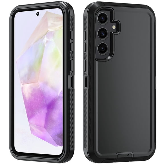 Hotpom Phone Case for Samsung Galaxy A36 & A37 5G, Heavy Duty 3-Layer Hybrid Silicone Shockproof Cover, for Galaxy A36/A37 5G Protective Shell, Black