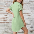 thumbnail image 4 of Girls Casual Shirt Dress Collared Button Down Mini Tshirt Dresses Short Sleeve Summer Beach Cover Ups Green, 11 Years, 4 of 7