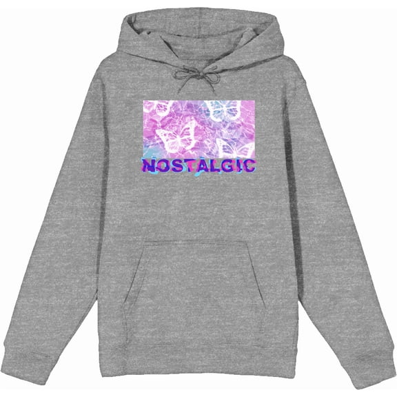 Chrome Baddie Y2K Trend Butterflies and Cassette Tape Adult Heather Gray Long Sleeve Hoodie-Medium