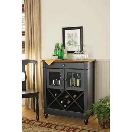 Better Homes and Gardens Autumn Lane Wine Cabinet, Black/Oak