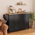 thumbnail image 5 of Noelse Kitchen Island with Storage on Wheels, Rolling Kitchen Cart with Drop Leaf, Drawer, Cabinet & Rubber Wood Top, Black, 5 of 8