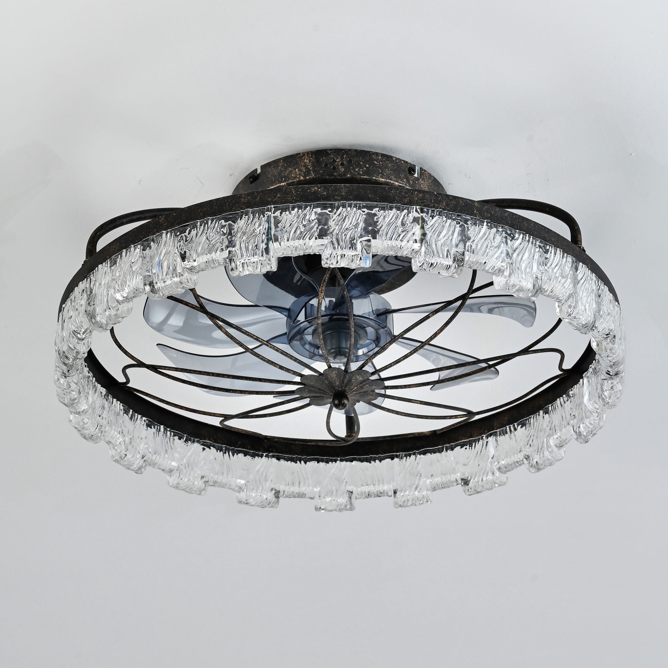 GDF Studio 21" Caged Ceiling Fan with LED Lights & Remote Control, for Kitchen, Bedroom, Living Room, Rustic Black