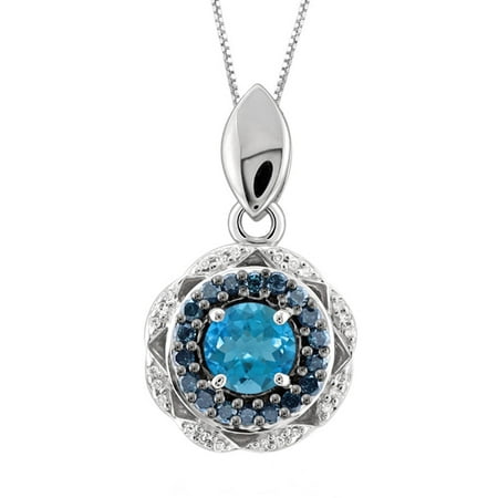 JewelersClub 1.00 Carat T.G.W. Blue Topaz Gemstone and 3/4 Carat T.W. Blue and White Diamond Sterling Silver Pendant