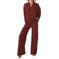 thumbnail image 1 of BYHONG Women's Wide Leg Pants Solid Color Leisure Two Piece Set Womens Pant Suits Red M, 1 of 4
