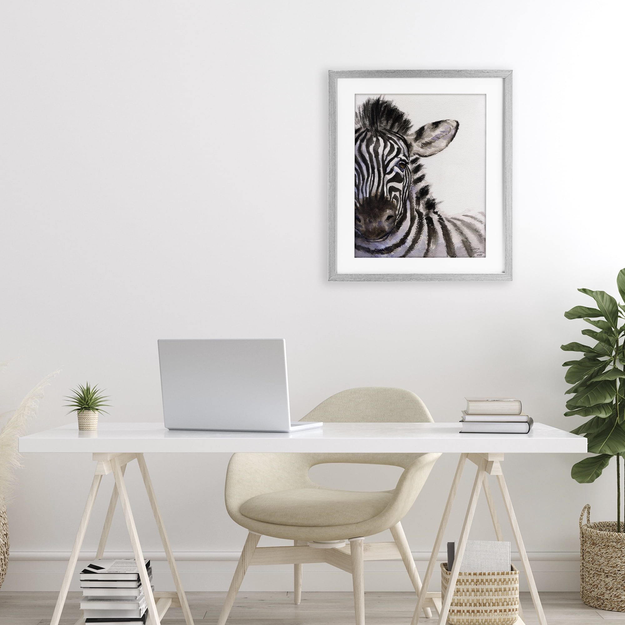 Stupell Industries Zebra Portrait on White Gray Framed Print Under Glass, design by George Dyachenko