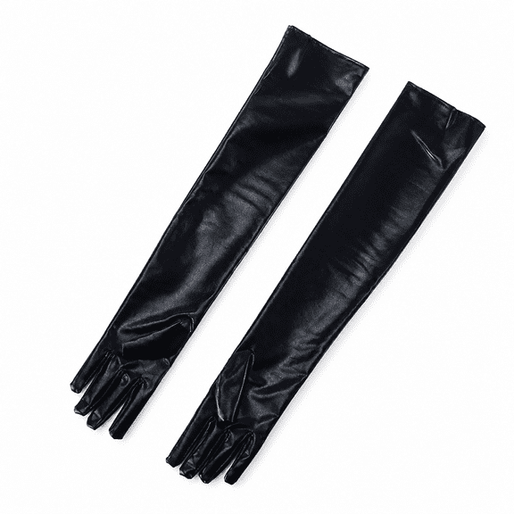 FLORNIX Black Long Gloves for Women Made of PU Leather to Keep Hands Warm in Winter Suitable for Parties and Clubs Elbow Length