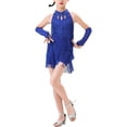 thumbnail image 1 of Rswnyirn Robe de Danse à Franges pour Filles Enfants Latin Jazz Salsa Samba Rumba Cha Tango Ballroom Bleu Royal 140, 1 of 4