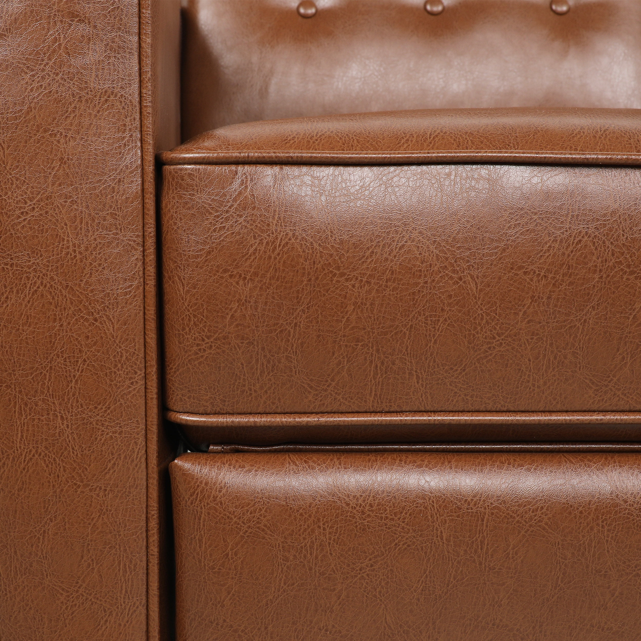 Noble House Craigue Faux Leather Tufted Loveseat Pushback Recliner, Cognac Brown