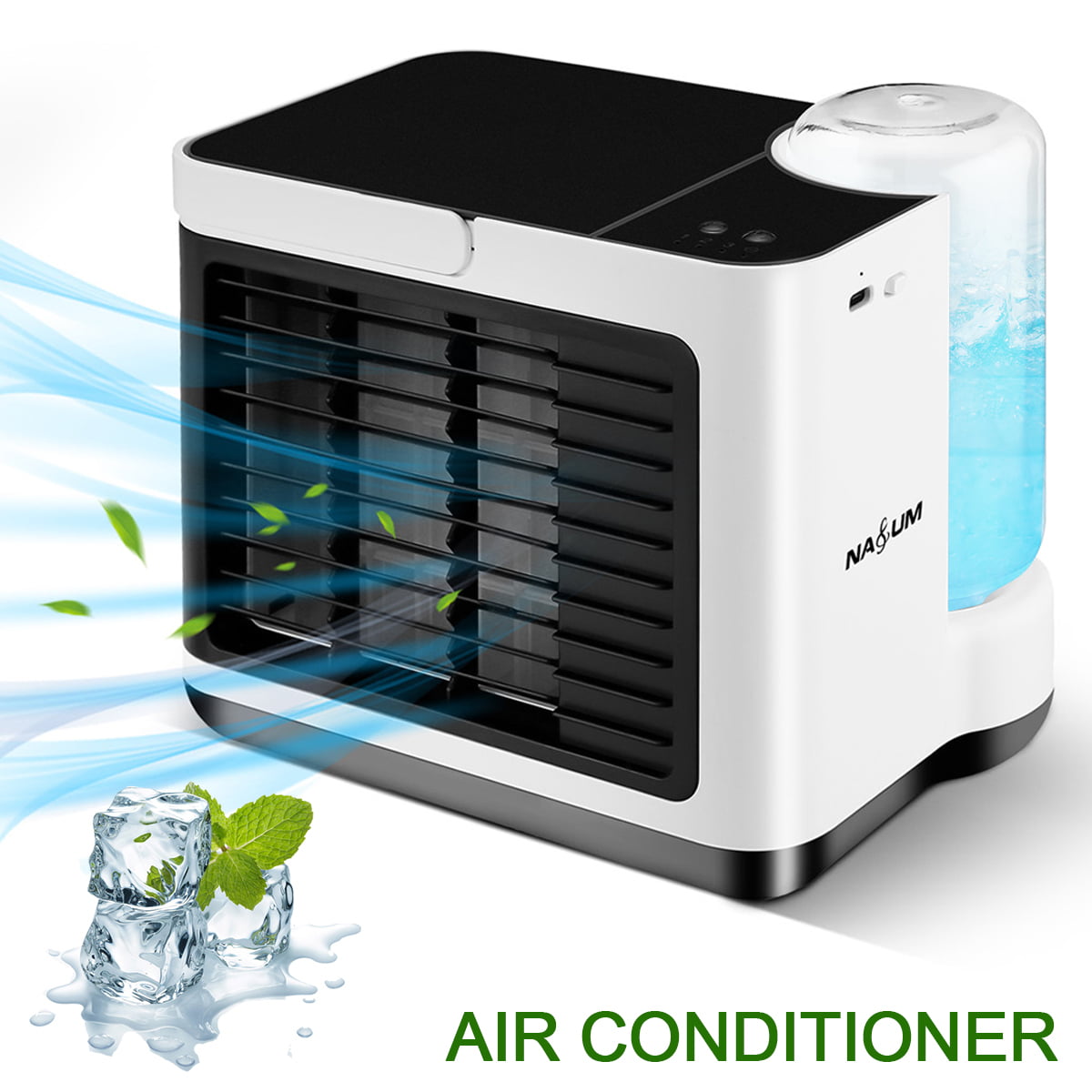 3-in-1 Air Cooler Portable Mini Air Conditioner USB Desk Evaporative Coolers Fans Humidifier for Home Bedroom Office Desktop with 3 Color Light BaojunHT® Blue 
