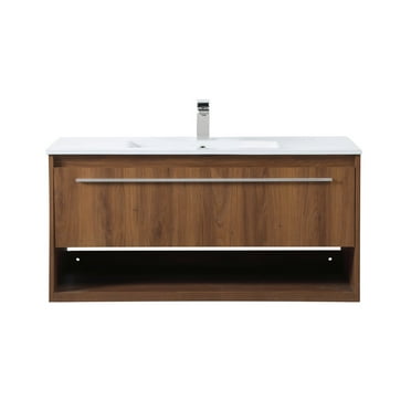 Elegant Decor Kasper 40" Single Porcelain Top Floating Bathroom Vanity in Walnut