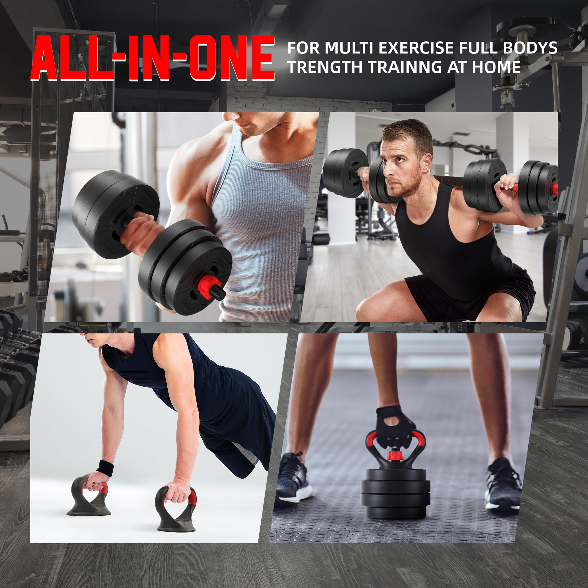 BalanceFrom 60LB 4-in-1 Portable Changeable Dumbbell, Barbell, and Kettlebell Set with Adjustable Weights