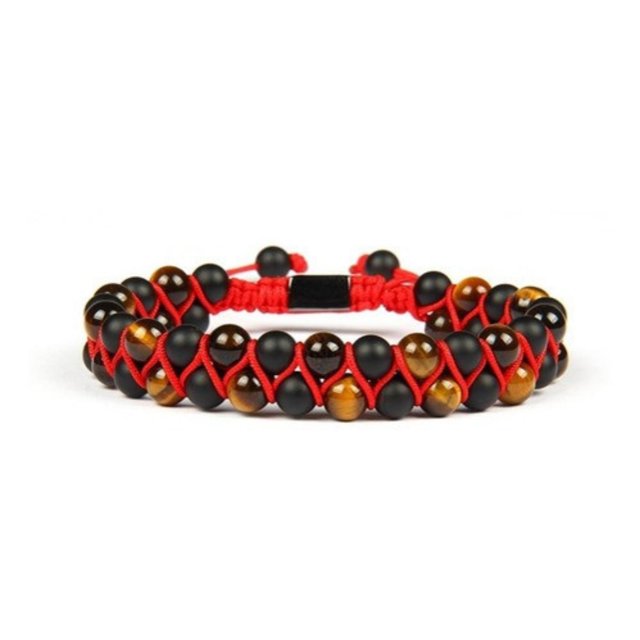 Brazalete Hombre Mujer DigiBlack Ajustable Ojo De Tigre Café Y Onix Mate Urbano Elegante