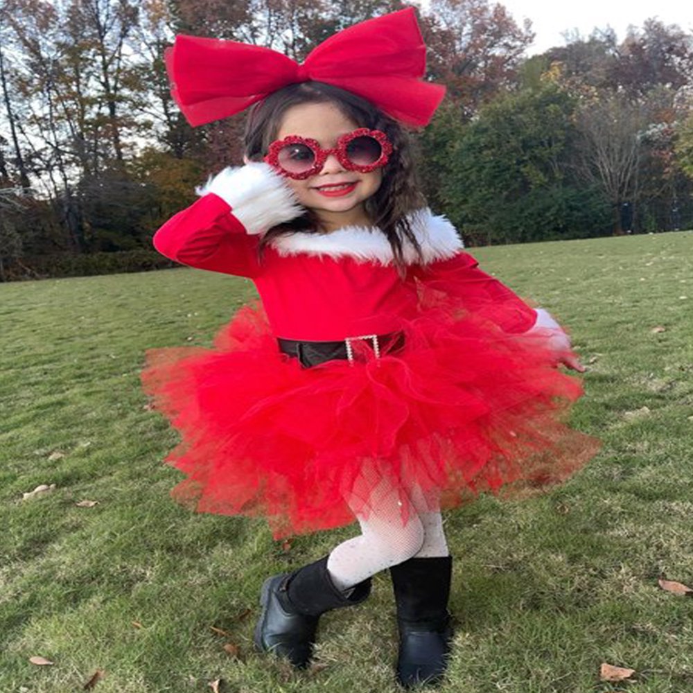 Robe De Noël Bébé Fille – Costume Père Noël Avec Tulle – Manches Longues – Taille 6-12 Mois à 5-6 Ans – Matière Douce