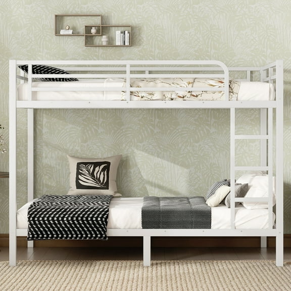 Twin XL over Twin XL Metal Bunk Bed, Heavy Duty Space-Saver - Noise Free Design, No Box Spring Needed, Safety Rails & Underbed Storage, Off White
