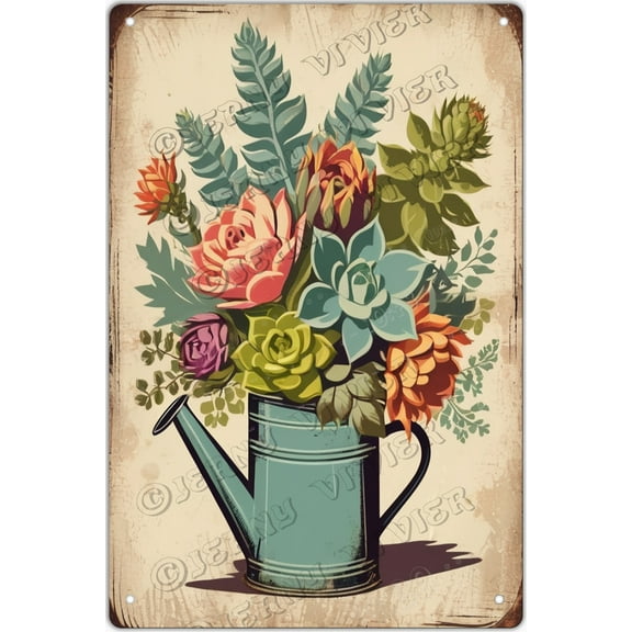 Succulent Bouquet Metal Signs Vintage Garden Aluminum Sign Decorative Outdoor Backyard Decor, Metal Wall Sign for Home Office Porch 12x8 inch