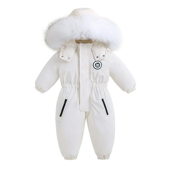 Otqutp Baby Christmas Snowsuit Boys Girls Winter Thicken Hooded Jumpsuit Snowsuit Toddler Windproof Warm Bodysuit Outwear Snow Wear(White,18-24 Months)