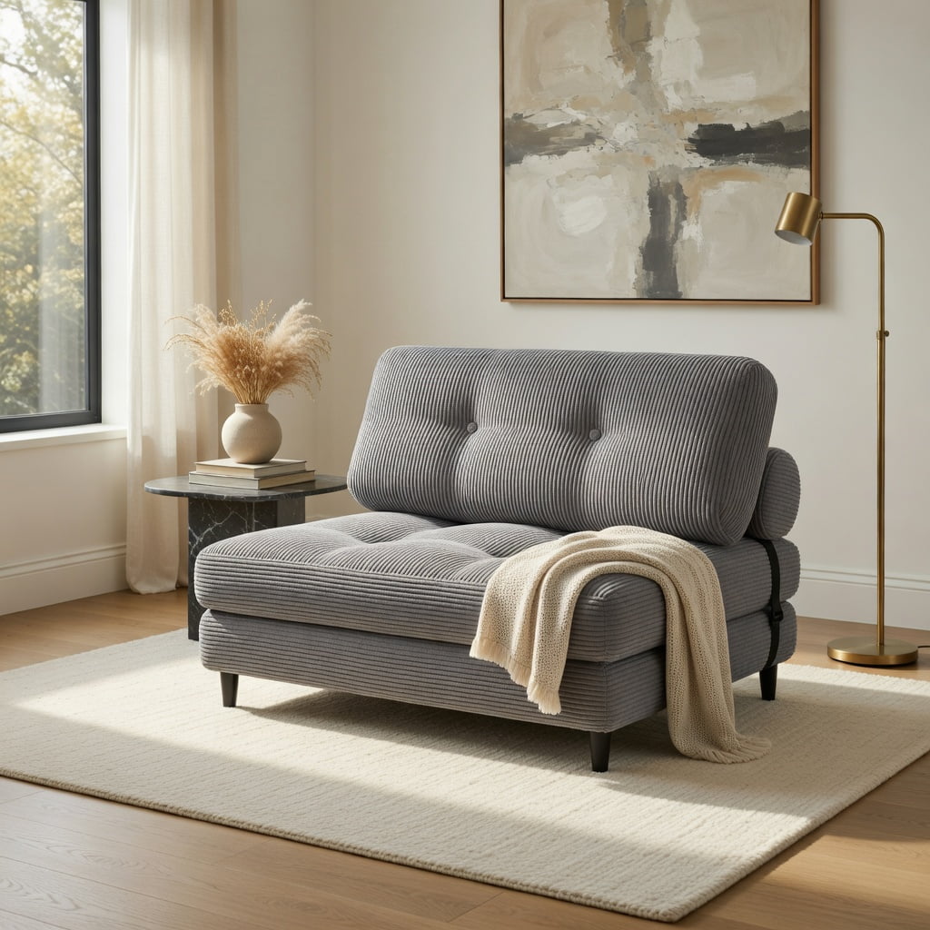 Hommoo 3-in-1 Folding Sofa Bed with Pillow & Back Support, Corduroy Convertible Sleeper for Living Room, Bedroom & Guest Room, Gray