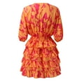 thumbnail image 5 of Kcodviy Robe Midi d'Été à Manches pour Femmes, Printemps Été, Col en V, Imprimé, Irrégulière, Décontractée, Maxi, Ourlet, Robe Courte, 5 of 5
