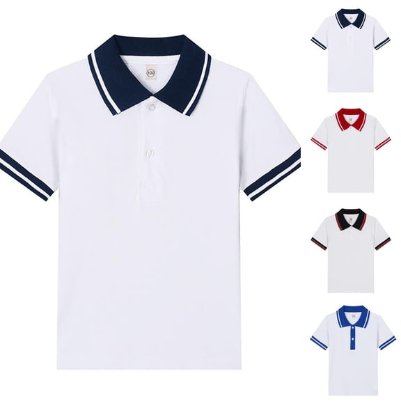 Evdexr Kids Polo Shirts Lapel Short Sleeve Tshirts Back To School 2026 Golf Casual Lightweight Uniform Buttons Striped Breathable Dressy Tops 12Y-13Y