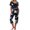 Black, variant on Jamicy Modal Pajamas Women Printed V-Neck Short Sleeve Top Cropped Trousers with Pockets Home Sports Comfortable Woemn's Pajamas Set Black