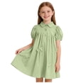 thumbnail image 2 of hengsof Girls Button Short Sleeve Turn Down Collar Dress Fashion Bow Rhinestone Princess Dress Backless Bow Summer Dress for Kids 4-16 Years, 2 of 6