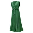 thumbnail image 4 of Vestido de playa plisado de gasa para mujer - Manga con volantes, corte ajustado, color liso, tallas S-XXL, para fiestas de verano/bodas, largo 140 cm, 4 of 8
