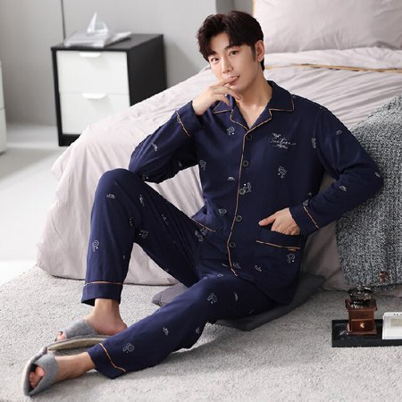 

PIKADINGNIS Autumn Winter Mens Cotton Pajamas Button Lapel Sleepwear Leisure Pajama Sets Casual Sleep&Lounge Father Pyjamas Male Pijama