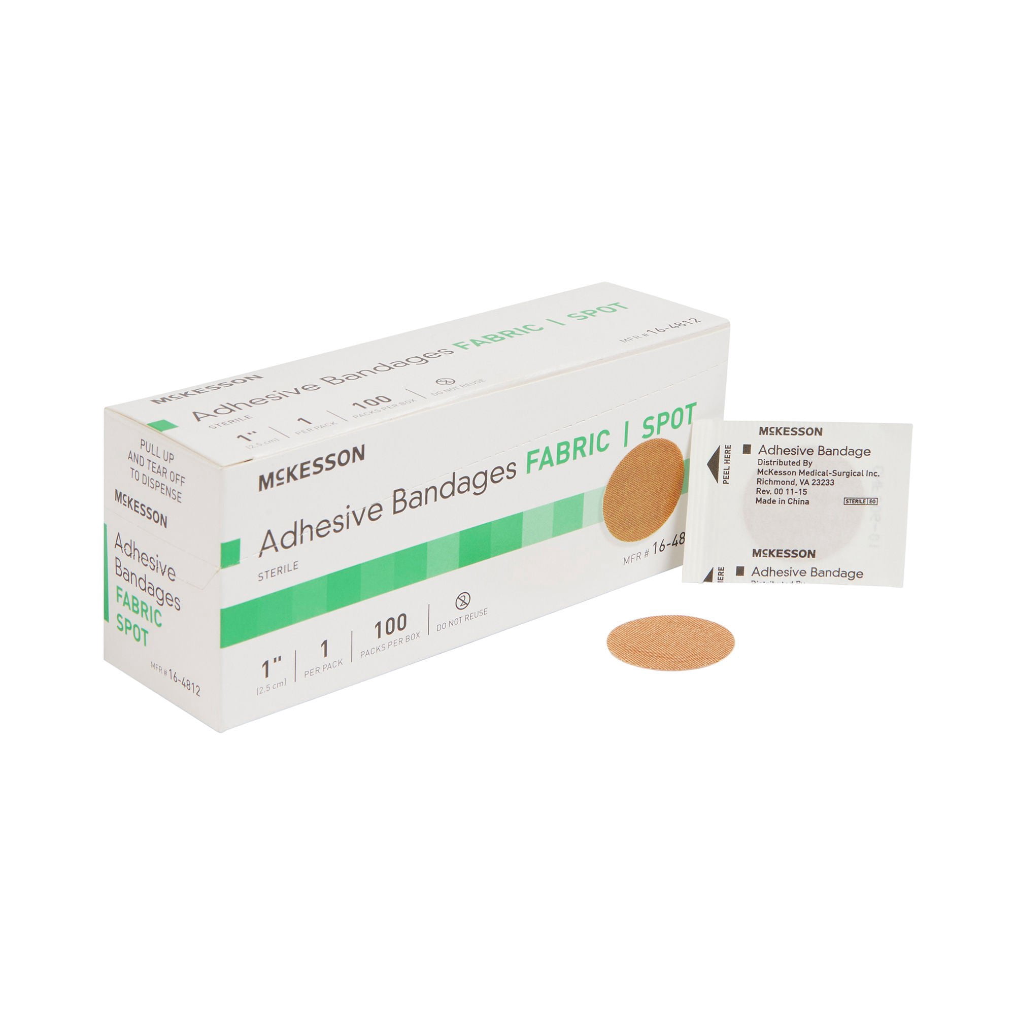 McKesson Adhesive Spot Bandages - Sterile, Round, Tan Fabric, 1 in, 100 Count, 1 Pack