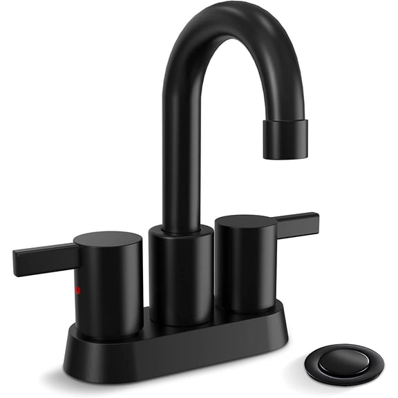 4 Inch 2 Handle Centerset Matte Black Lead-Free Modern Bathroom Faucet, 360 Swivel Spout 2-3 Hole RV Bathroom Vanity Sink Faucet with Pop Up Drain and Water Supply Lines