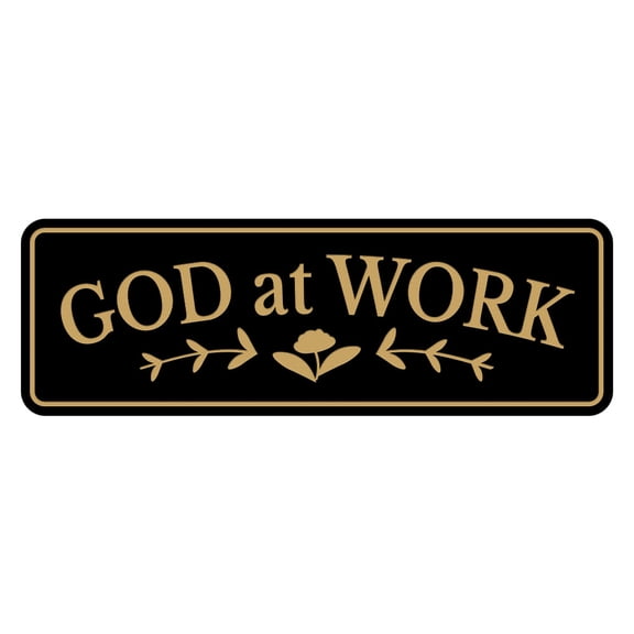 Signs ByLITA Standard God At Work Door or Wall Sign Easy Installation | Durable Construction | Religious Greetings | Sunday School Welcome Signs | Church | Faith Sign (Black Gold) - Large