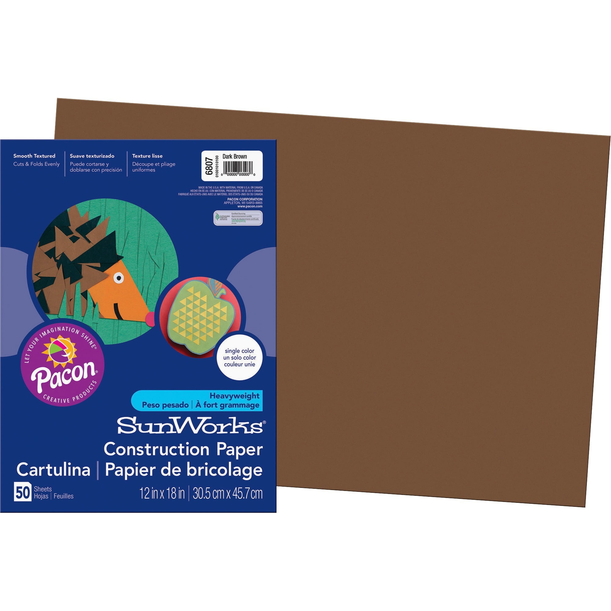 SunWorks, PAC6807, Construction Paper, 50 / Pack, Dark Brown