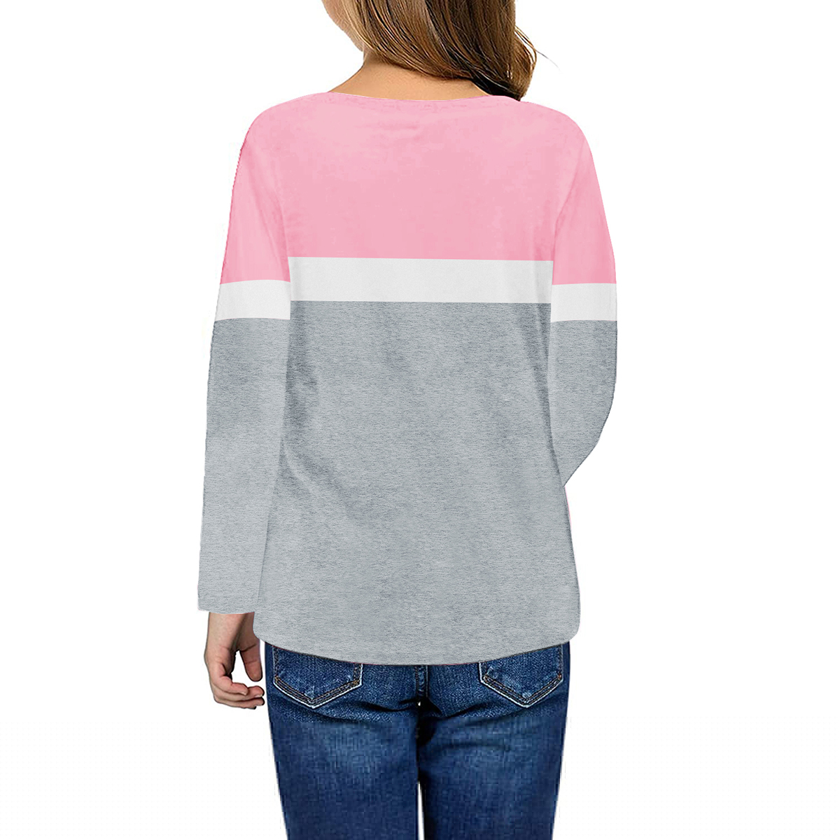 thumbnail image 2 of Langwyqu Girls Casual Long Sleeve T Shirts Children Color Block Stripe Tee Size 4-15 Years, 2 of 5