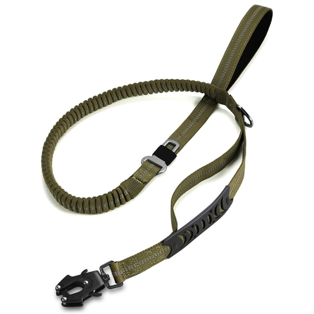 Dog Leashes for Medium Large Dogs Heavy Duty, 4-6FT Shock Absorbing No Pull Dog Leash with Advanced Easy Metal Clip, 2 Comfortable Padded Handles Army Green