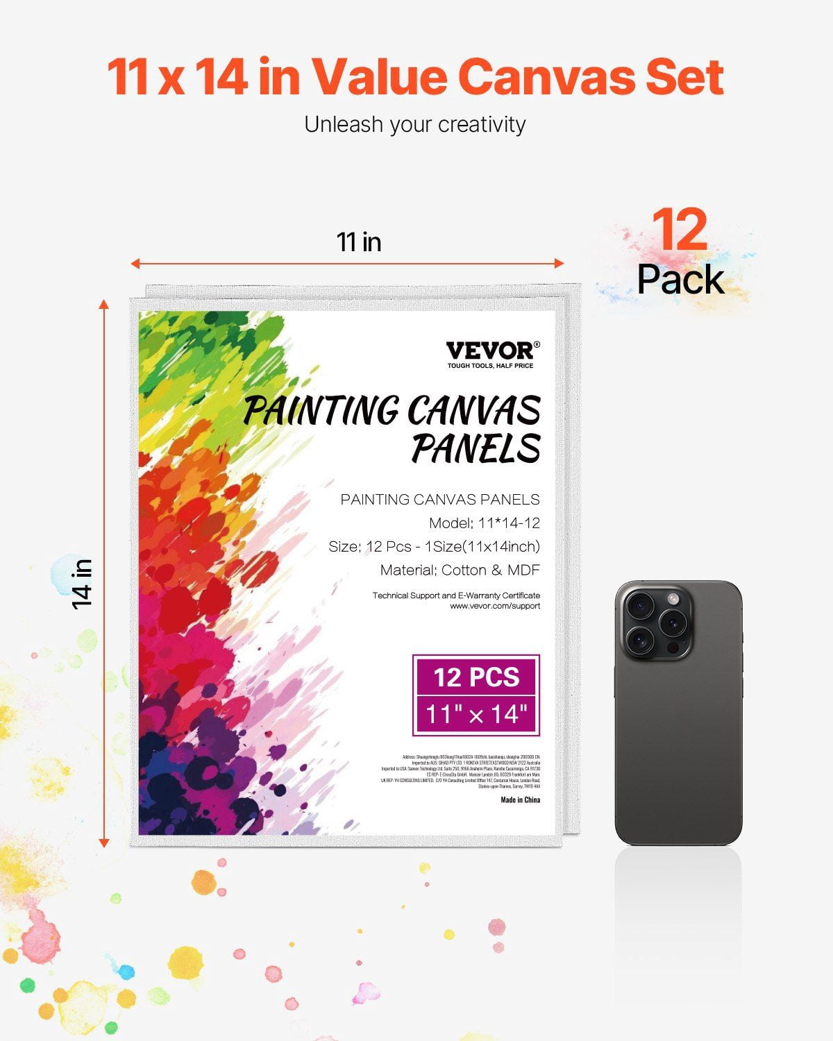 Canvas Boards for Painting 12 Pack 11 x 14 Inch Blank Canvases with 3mm Thick MDF Board, Pre-Treated with Gesso, Kid-Friendly, Suitable for Acrylic, Oil, Watercolor, Sketching, Art Projects, and Gift