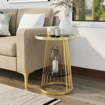Alioto 1-Shelf Metal Round Side Table, Gold and Black