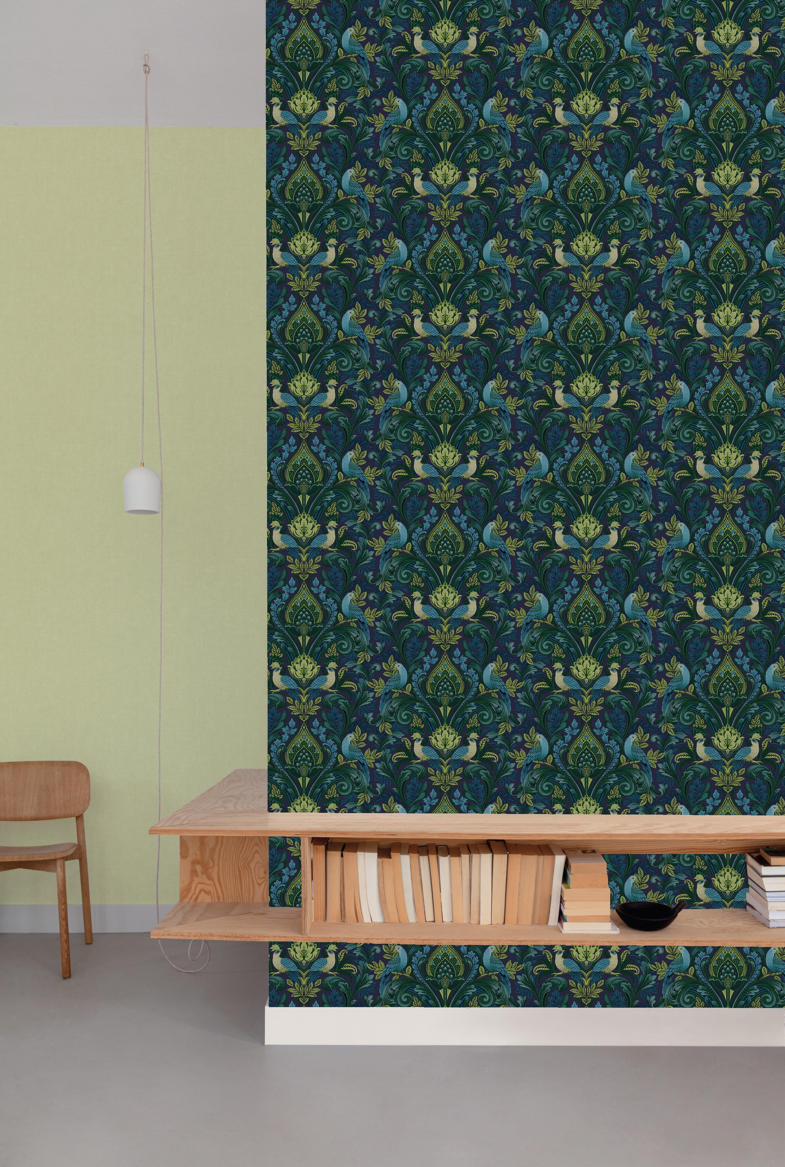 Blue Bold Tropical Damask Printed Non-Woven Non-Pasted Textured Wallpaper 57 Sq. Ft.