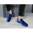 thumbnail image 6 of Santimon Mens Velvet Penny Loafers Slip-on Metal Buckle Casual Shoes Leather Dress Shoes Blue 9.5 US, 6 of 8