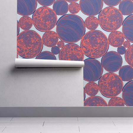 Removable Water-Activated Wallpaper Moon Moon Full Red Blue Moon Luna