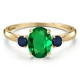 thumbnail image 3 of Gem Stone King 10K Yellow Gold Green Nano Emerald and Blue Sapphire 3-Stone Ring for Women | 1.05 Cttw | Oval 8X6MM | Gemstone May Birthstone | Size 9, 3 of 6