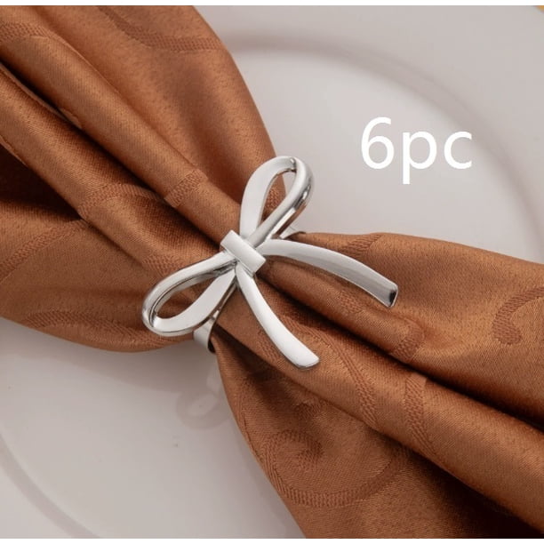 Servilleteros de lazo de metal de moda | Botones de servilletas de estilo europeo y americano | Decoración de mesa de temperamento brillante.