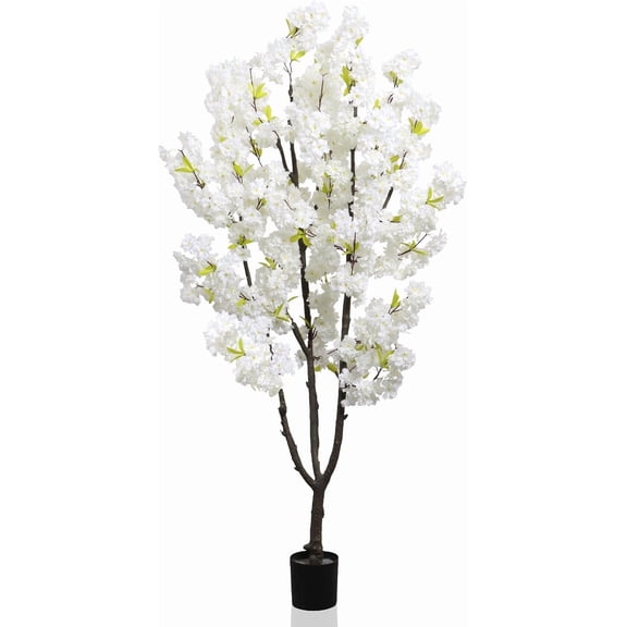 6FT Artificial Cherry Blossom Tree ,Faux White Cherry Blossoms Tree with Realistic Trunks for Indoor Outdoor Home Office Decor