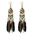 thumbnail image 1 of Conjunto de pendientes largos colgantes con borlas y flecos bohemios con plumas falsas para mujer y niña, 1 of 5