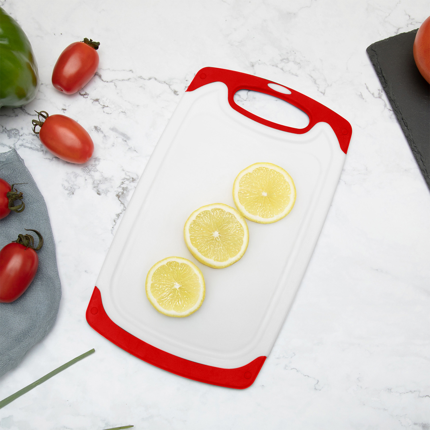 GPED 3-Piece Plastic Cutting Board Set with Juice Grooves, Red photo 3