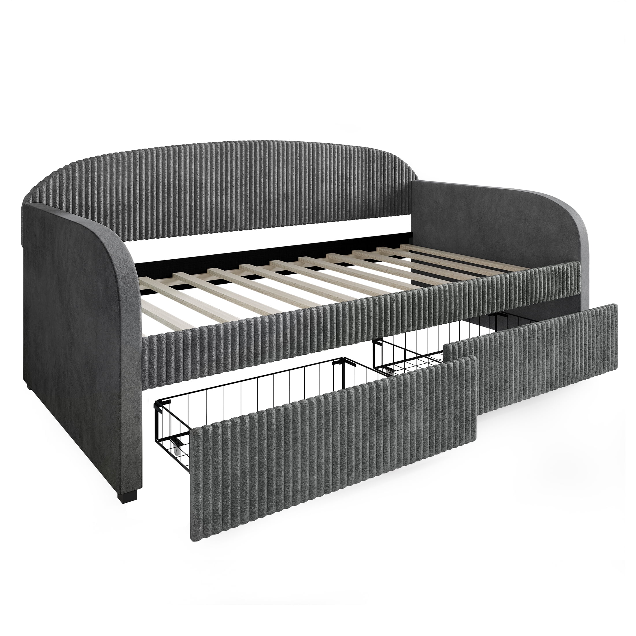 Castle Place Corduroy Luxe Twin Daybed with 2 Storage Drawers, Grey